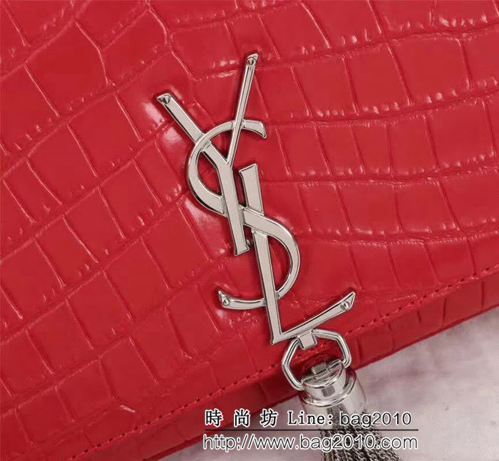 YSL聖羅蘭 經典銀扣 鱷魚紋牛皮 時尚流蘇包 311225 YAS1358